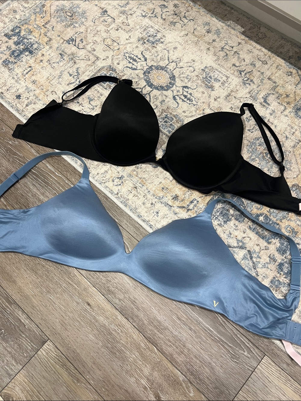 Bundle two Victoria’s Secret black push up blue lined semi demi bra